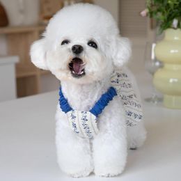 Dog Apparel National Style Pet Skirt Spring Summer Clothes Cat/Dog Blue/Red Floral Dress Printed Cat Clothing Teddy