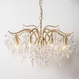 American Pastoral Led Pendant Lighs Light Luxury Crystal Bedroom Living Room Ceiling Chandelier Interior Decoration Glossy Lamps