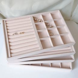 Jewellery Settings Soft Velvet Stackable Tray Case Display Storage Box Portable Ring Earrings Necklace Organiser Holder 230407