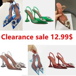 Dress Shoes Fashion Women Pumps Sandals Summer Sexy Slingback High Heels Rhinestones Elegant Pointed Toe Transparent PVC Party Wedding Shoes 231108