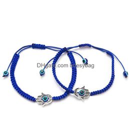 Charm Bracelets 20Pcs/Lot Lucky Kabh Blue String Thread Hamsa Bracelets Turkish Evil Eye Charm Women Handmade Friendship Jewellery Drop Dhjea