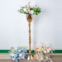 DEcor H50cm 95cm115cm silver/white/gold Black Flower Vase Trumpet Shape Wedding Table Centerpiece Road Lead Flower Stand imake763