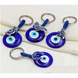 Key Rings Fashion Butterfy Turtle Owl Palm Evil Eyes Key Rings Keychain Metal Keyring Glass Lucky Blue Eye Pendant Ornament Dhgarden Dhrak