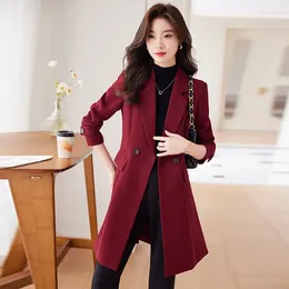 Women's Suits High Quality Fabric Middle Long Women Windbreaker Elegant Blazers Coat Office Ladies Outwear Double Breasted Clothes Tops