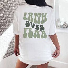 Womens TShirt Faith Overcomes Fear printed on the back Christian Tshirt Religious 100% Cotton Trash Aesthetics 230408