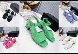 Designer Women Sandal Calfskin Light Black Slide Indoor Sandals Coarser Heels Slippers Summer Ladies Beach Shoes