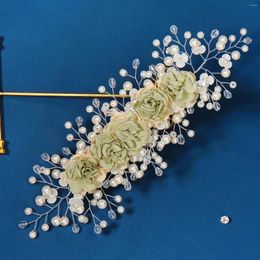 Hair Clips Green Flower Hairband Wedding Accessories Pearl Bead Headband Fashion Bride Jewellery Princess Tiaras Headdress 2023
