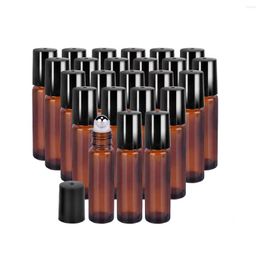 Storage Bottles 50pcs/Lot 5ml/10ml Amber Glass Roll On Bottle For Essential Oil Vials With Roller Metal Ball Refillable Containers