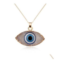 Pendant Necklaces New Natural Stone Evil Eyes Pendant Necklace For Women Long Chain Crystal Turkish Eye Necklaces Girls Luck Dhgarden Dh2Ym