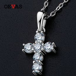 Pendant Necklaces OEVAS 100 925 Sterling Silver Real 0 1 3mm Cross Necklace For Women Sparkling Party Fine Jewellery Gifts 230407