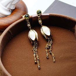 Dangle Earrings Flower Fringe For Women's Niche Design Feel Light Luxury Vintage Magnolia