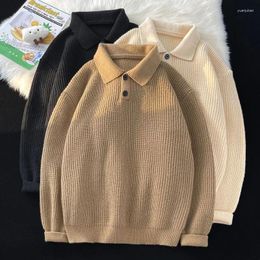 Men's Sweaters Retro Polo Collar Sweater Autumn Winter Thickened Buttons Solid Colour Long Sleeves Knittes Pullover Tops