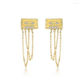 Stud Earrings S925 Sterling Silver Female Fashion Design Sense Gold Color And Platinum Tassel