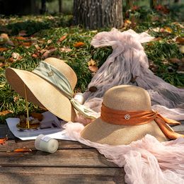 Hepburn Style Lafite Straw Hat Women Summer Beach Hats Caps Sunshade Hat Uv Protection Vacation Sun Hat