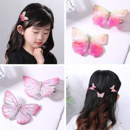 Hair Accessories 1 Pair Creative Kids Clips Shiny Cute Butterfly Decor Pin Barrette For Women Girls Ladies