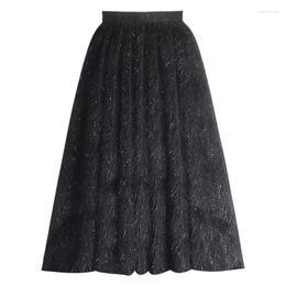 Skirts Heavy Embroidery Bright Filament High Waist Mid-Length Skirt Women's Winter Velvet Tassel Chic Glitter Long