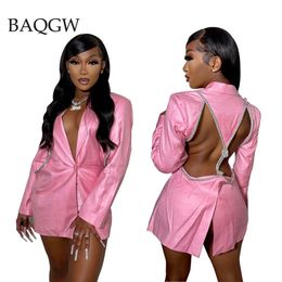 Women s Suits Blazers Sparkly Strap Patchwork Sexy Backless Blazer Jackets Spring Autumn Female Clothes Long Sleeve Notched Collar Button Down Coats 230407