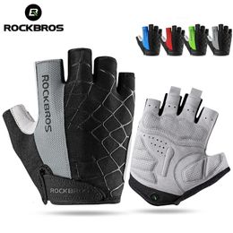 Cycling Gloves ROCKBROS Half Finger Cycling Gloves Breathable Shockproof MTB Mountain Bike Gloves Mens Outdoor Bicycle Riding Mittens 231108