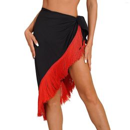 Stage Wear Womens Fringed Skirt Performance Asymmetrical Latin Dance Skirts Tango Ballroom Dancing Practise Tassel Hip Scarf