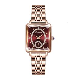 High End Fashion Square Ladies Rose Gold Inlaid Diamond Watch Two Needle Half Movement Tiktok Live Broadcast Popular Online