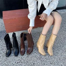 Boots the Korean version of versatile square head thick heel short boots children fashionable simple sleeve high-heeled pants leg 220830