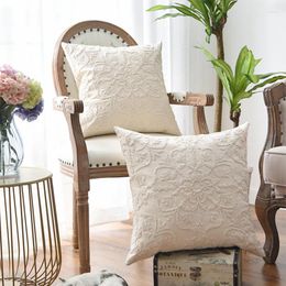 Pillow European Luxury Case White Flower Thread Embroidery Decorative Throw Cover Couch Chair Home Decor