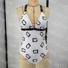 Sexy Push Up One Piece Bikinis Letter Print Backless Swimwear Summer Outdoor Crossed Sling Pad Biquinis Quick Dry Bathing Suit