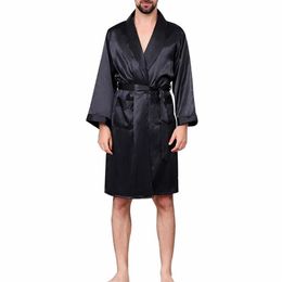 Men Black Lounge Sleepwear Faux Silk Nightwear For Men Comfort Silky Bathrobes Noble Dressing gown Men's Sleep Robes Plus siz273Y