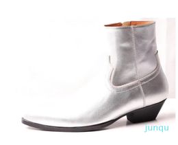 Gold Silver Boots Winter High top Fashion Med heel