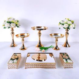 Bakeware Tools Gold 4-11PCS Crystal Metal Cake Stand Set Acrylic Mirror Cupcake Decorations Dessert Pedestal Wedding Party Display Tray