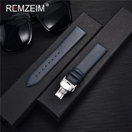 Watch Bands Ultra Thin Leather Strap Watchbands 16mm 18mm 20mm 22mm Watch Strap with Automatic Butterfly Clasp Buckle Bracelets 231108