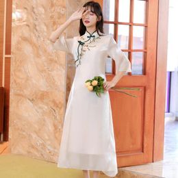 Casual Dresses Summer Seven-point Sleeve Literary Vintage Cheongsam Skirt Chinese Style Girl Fairy