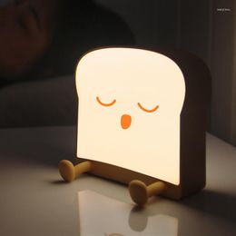 Gece ışıkları yaratıcı sevimli tost ekmek küçük lamba cep telefonu braketi usb yatak odası başucu atmosfer ışık