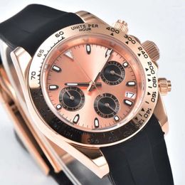 Wristwatches Men's Quartz Running Seconds Timer Calendar Multifunction Watch Japanese VK63 Movement 40mm Rose Gold Case Rubber Strap