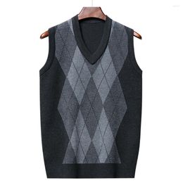 Men's Vests Knitted Top Vest Middle-aged Plaid Polyester Pullover Regular Rhombus Sleeveless Argyle Slight Stretch Brand