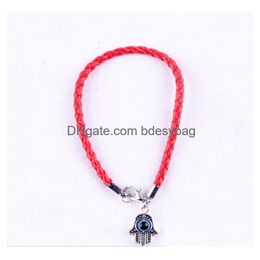 Chain 100Pcs Red Leatheroid Braided String Kabh Evil Eye Hamsa Hand Charms Bracelets Men And Women Leather Lucky Bracelet Wy1420 Drop Dhsnp