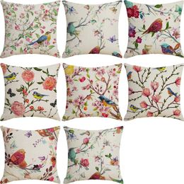 Pillow Case Spring Flower Linen Sofa Digital Printing Cushion