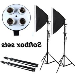 Photographic Equipment Photo Studio Soft Box Kit Video Four-capped lamp Holder Lighting 50*70cm Softbox 2m light stand photo box Papcf