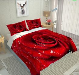 New Arrival 3d Bedding Sets red rose wedding bedding set pillow case Duvet Cover Bed Sheet