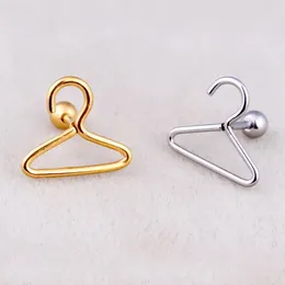 Stud Earrings Punk Imitation Tools Colour Gold Black Stainless Steel Small Clothes Hanger Earring Brincos Jewellery For Men Wome