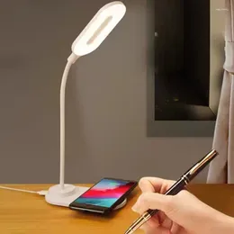 Table Lamps LED Desk Lamp With Wireless Charger USB Charging Port Dimmable Eye-Caring Reading Light For Home Black