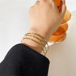 Bangle Real Gold Color Plated Titanium Steel Glossy Wave Rhombus Three Layers Bangles For Women Bracelets & Woman Jewelry