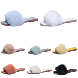 Designer fur household cotton slippers women classics blue pink yellow black green sandals womens outdoor winter Scuffs