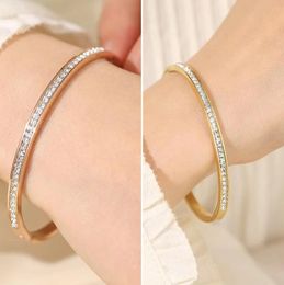 Titanium Steel Bangle Vintage Gold Colour Zircon Bracelet Buckle Openwork Women Bangles Classic Jewellery Female Couple Gifts