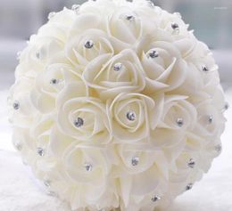 Wedding Flowers Beautiful White Ivory Bridal Bridesmaid Flower Bouquet Noivaartificial Rose Crystal Bouquets