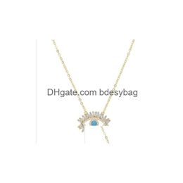 Chokers 8K Gold Plated Turkish Evil Eye Necklace Lucky Girl Gift Baguette Cubic Zirconia Turquoise Geomstone Top Quality Jewellery Drop Dhbvc