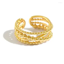 Cluster Rings Stainless Steel Beads For Women Open Luxury Finger Ring Boho Jewellery Wedding Party Gift