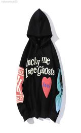 Lucky Me i See Ghosts Letter Print Sweatshirt Men Halloween Graffiti Fleece Winter Hooded Hoodies Hip Hop Long Sleeve Coats X05255386697