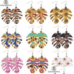 Dangle Chandelier New Fashion Mticolor Leaf Leather Earring Geomertical Colorf Jewellery For Women Girls Sunflower Par Dhswa