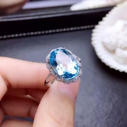 Cluster Rings Big Size Clear Sky Blue Topaz Gemstone Ring For Women Jewelry Real 925 Silver Natural Gem Birthstone Scorpio Gift